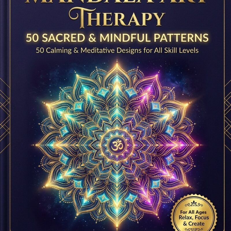 Mandala Art Therapy 50 Sacred and Mindful Patterns Printable PDF Book Front Cover by Sammy Vish Zyptify